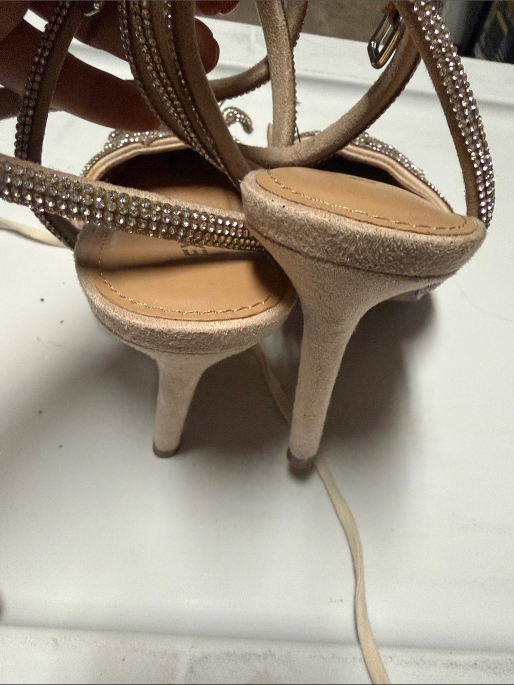Express Nude Heels with Rhinestone Bow - Picture 8 of 10